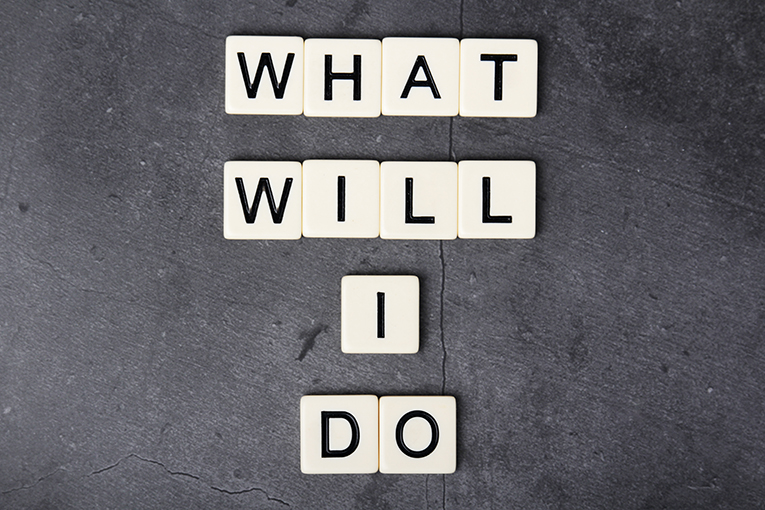 An abstract question What will I do formed with letter tiles
